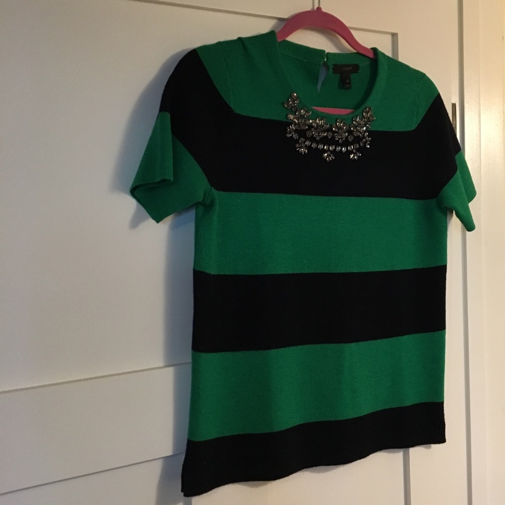 J. Crew Merino Wool Striped Jeweled Knit Top Sz S